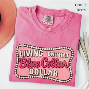 Comfort Colors Living On That Blue Collar Dollar Shirt, Patriotic Western Tee, Funny Working Class Shirt, Retro Boots Truck Graphic Tee outfits