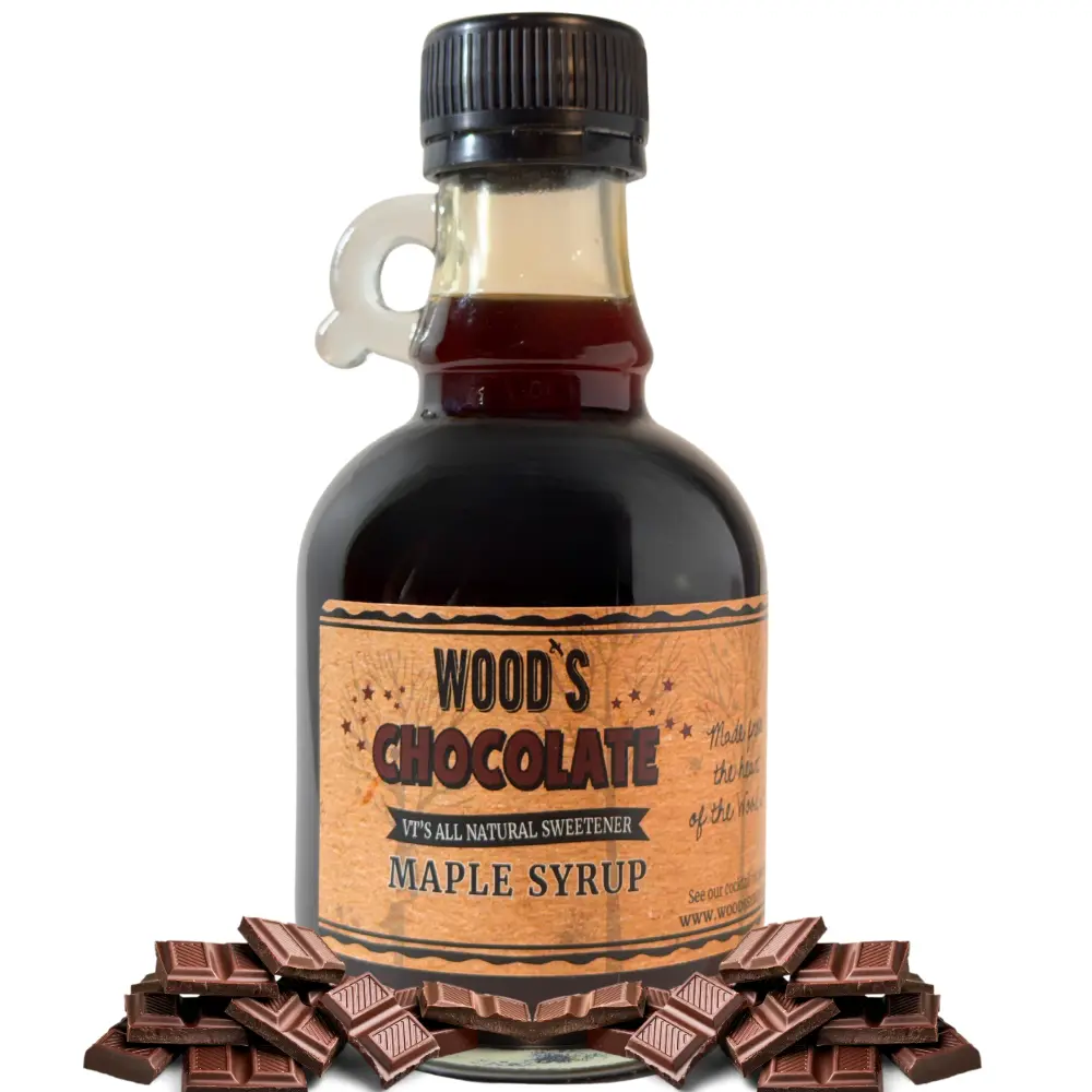 Wood’s Chocolate Maple Syrup – Small-Batch Vermont Maple Syrup Infused with Rich Cocoa | All-Natural, Vegan Sweetener for Pancakes, Ice Cream, Coffee, Baking & More | 8.45 Fl Oz (250mL) Beverage Flavor