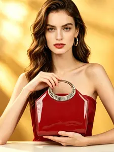 Patent Leather Evening Bag with Sparkle Ring Handle, Three Color Options, Perfect for Parties and Balls, Elegant Night Out Accessory