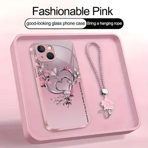 Suitable for [iPhone 15 Plus] high-end phone case，a beautiful four-leaf clover lanyard is included,Premium heart pattern,a variety of colors are available for you to choose from YM99
