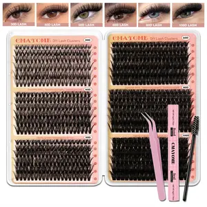 D-curved|fluffy Eyelash Extension 708pcs Waterproof Aurora   Clusters hybrid set Dramatic Volume spikes Mixed Length makeup lash enhancer high quality