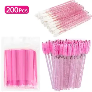 ✨ 200/400Pcs Disposable Makeup Brush 3-in-1 Set (Lip Brushes + Eyelash Brushes + Micro Cotton Swabs) | Essential Beauty Tools for Lipstick/Eyeshadow Application, Eyelash Extensions & Nail Polish Touch-Ups