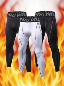 Men's Letter Tape Compression Shapewear Leggings, Casual High Stretch Breathable Comfy Shapewear Pants, Men's Shapewear Bottoms