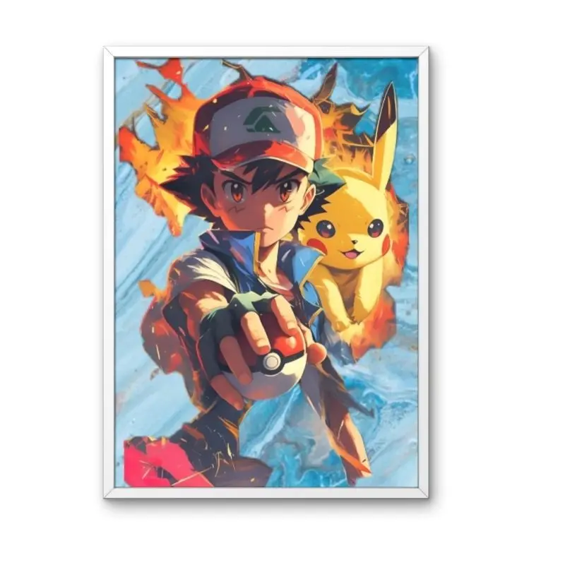 Ash and Pikachu Poster, Anime Bedroom Aesthetic, Unframed Wall Art, Japanese Style Home Decor