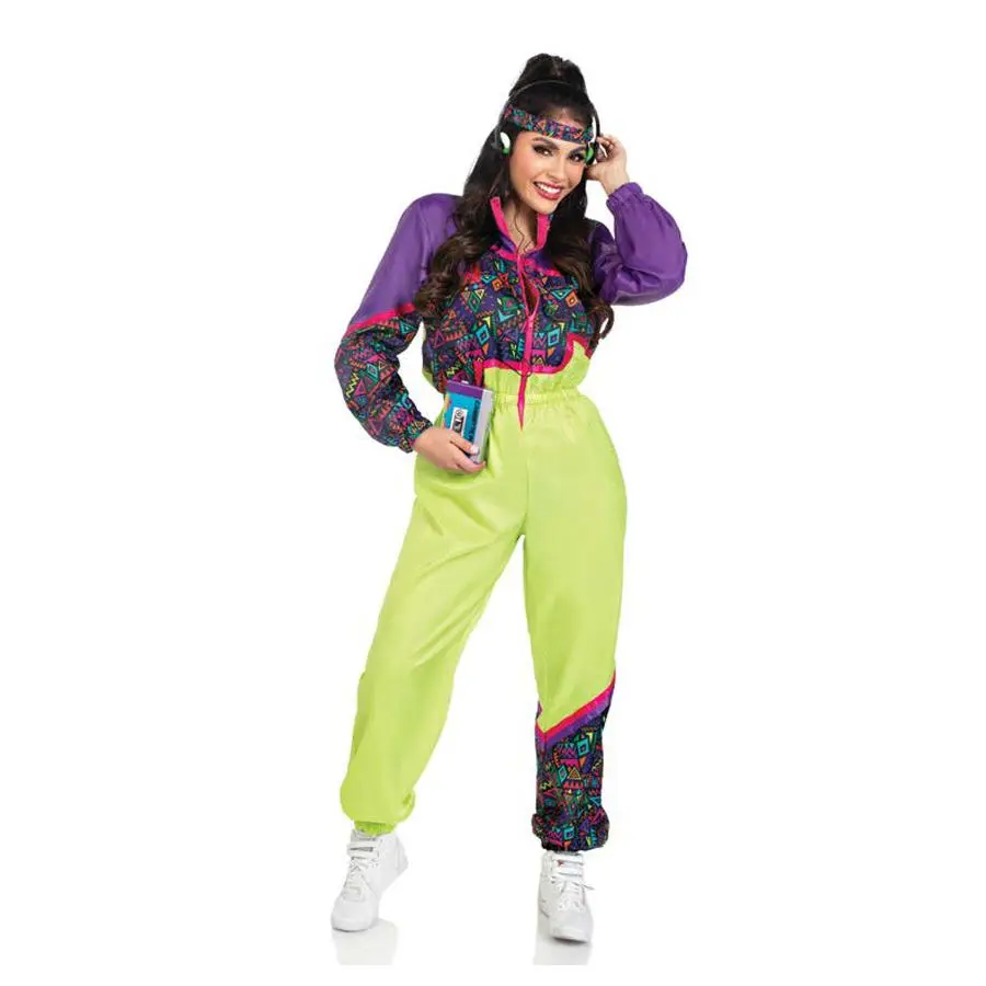 Two Pieces Rad 80's Tracksuit Costume Set, Zip-up Tracksuit with Headband