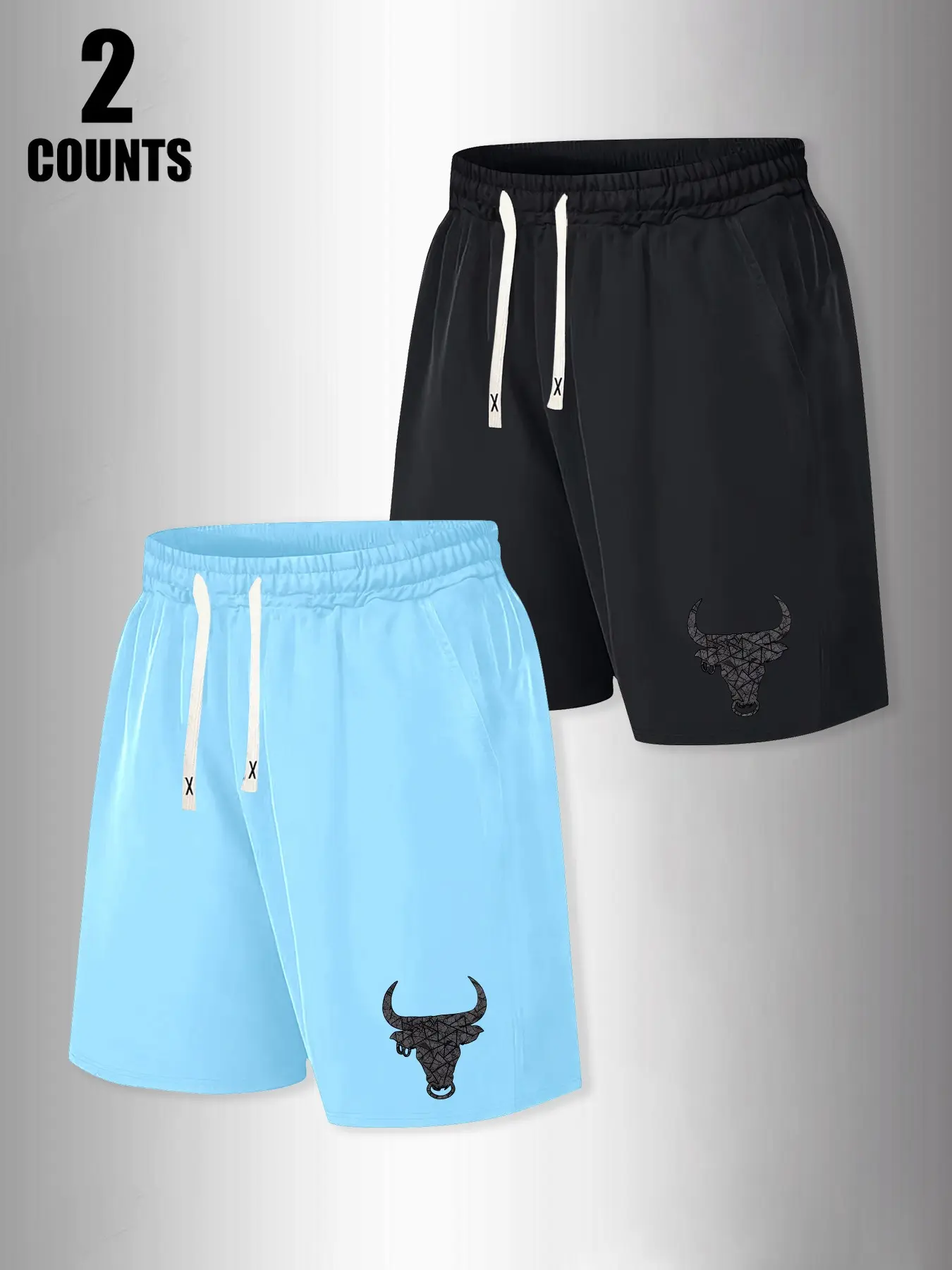 Men's 2 Counts Geometric Bull Head Graphic Shorts, Fitness Shorts, Casual Drawstring Waist Athletic Shorts, Lightweight Workout Running Gym Shorts for Men Athletic Training Shorts #MensShorts #AthleticWear #GymApparel #Streetwear #TikTokMadeMeBuyIt