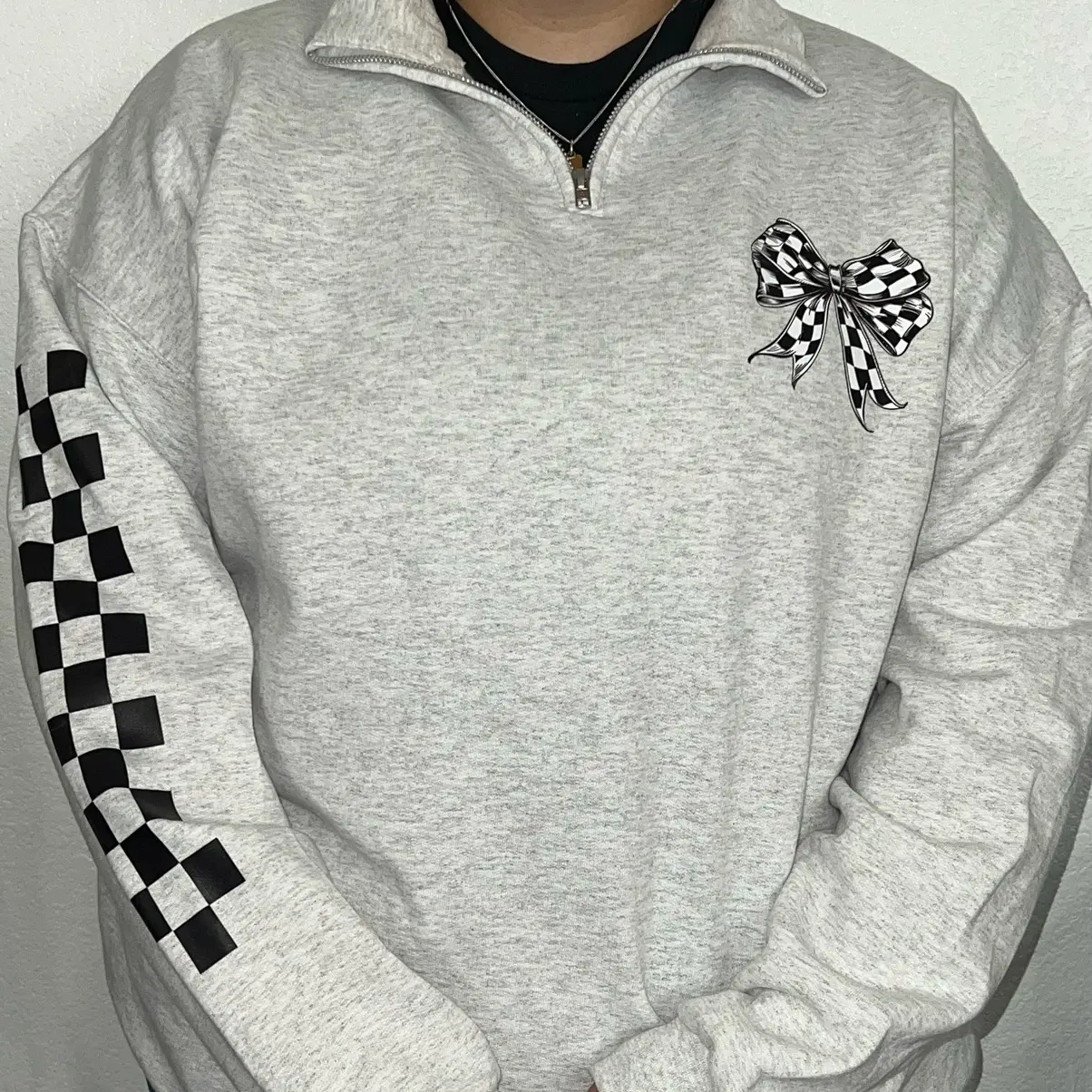 Race Day Vibes Quarter Zip with Checkered Bow