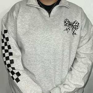 Race Day Vibes Quarter Zip with Checkered Bow