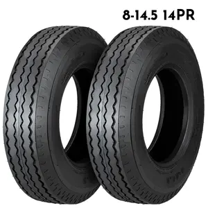 Heavy Duty Highway Trailer Tires 8-14.5 14 Ply Load Range G Speed Rating K Premium Trailer Tires, Set of 2 Black