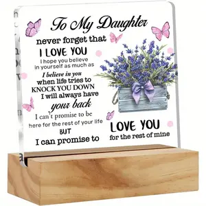 To My Daughter Lavender Acrylic Desk Plaque, Heartfelt Mom To Daughter Inspirational Gift, Wooden Base Desktop Decor Birthday Graduation Present,summervibes
