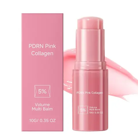 PDRN Pink Collagen Volume Multi Balm - Korean Skincare 1-In-1 Lip Treatment with Volufiline, NAD Stick for Youthful Look, Fine Line Reduction, Firming & Anti-Aging Care (Under-Eyes, Neck)
