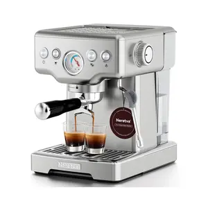 Neretva Espresso Machine, 15 Bar Espresso Coffee Machine with Visible Pressure Guage Professional Espresso Maker with Milk Frother & Stainless Steel for Home Barista Latte and Cappuccino Maker