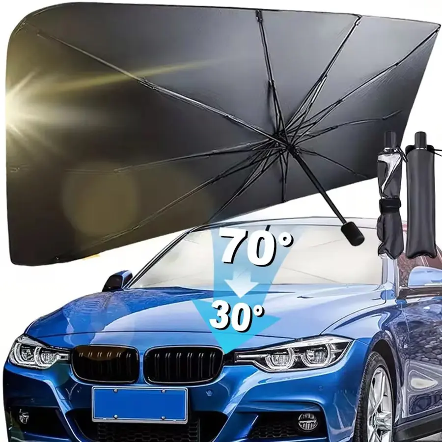 Car Sunshade Umbrella - Foldable Design, UV Protection Fabric, Car Windshield Heat Shield, Front Window Sun Cover, Cools Vehicle, Prevents Dashboard Heat Damage, Front Window Vent Visors, Sun Cover For Car Windshield