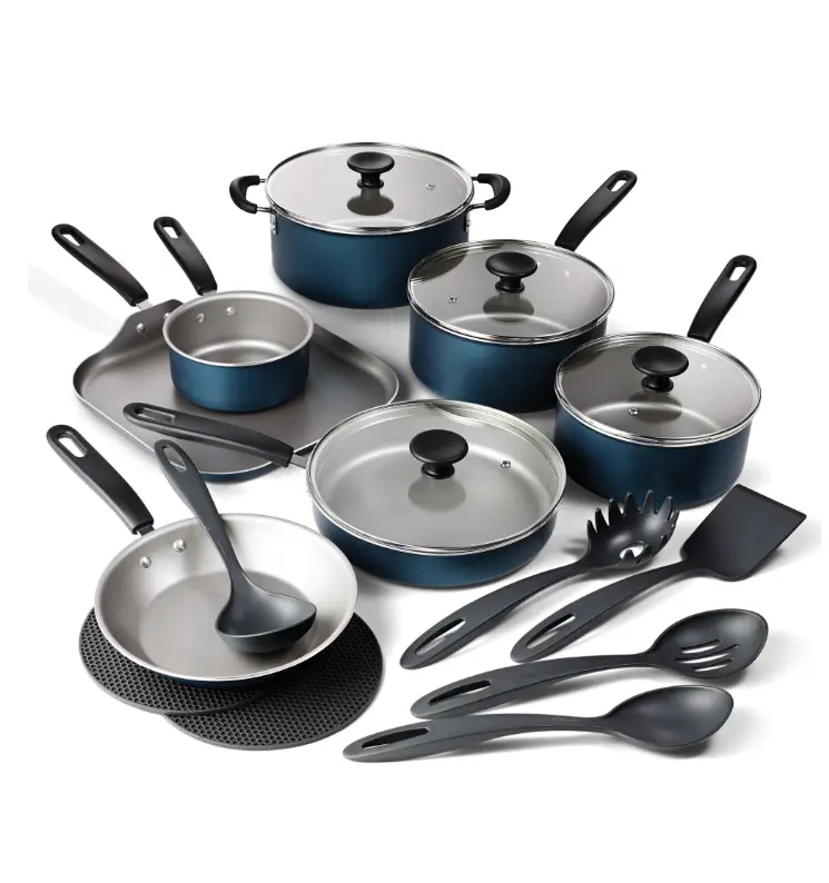 Nonstick 18-Piece Cookware Set, Blue Kitchen Cookware for Home Cooking