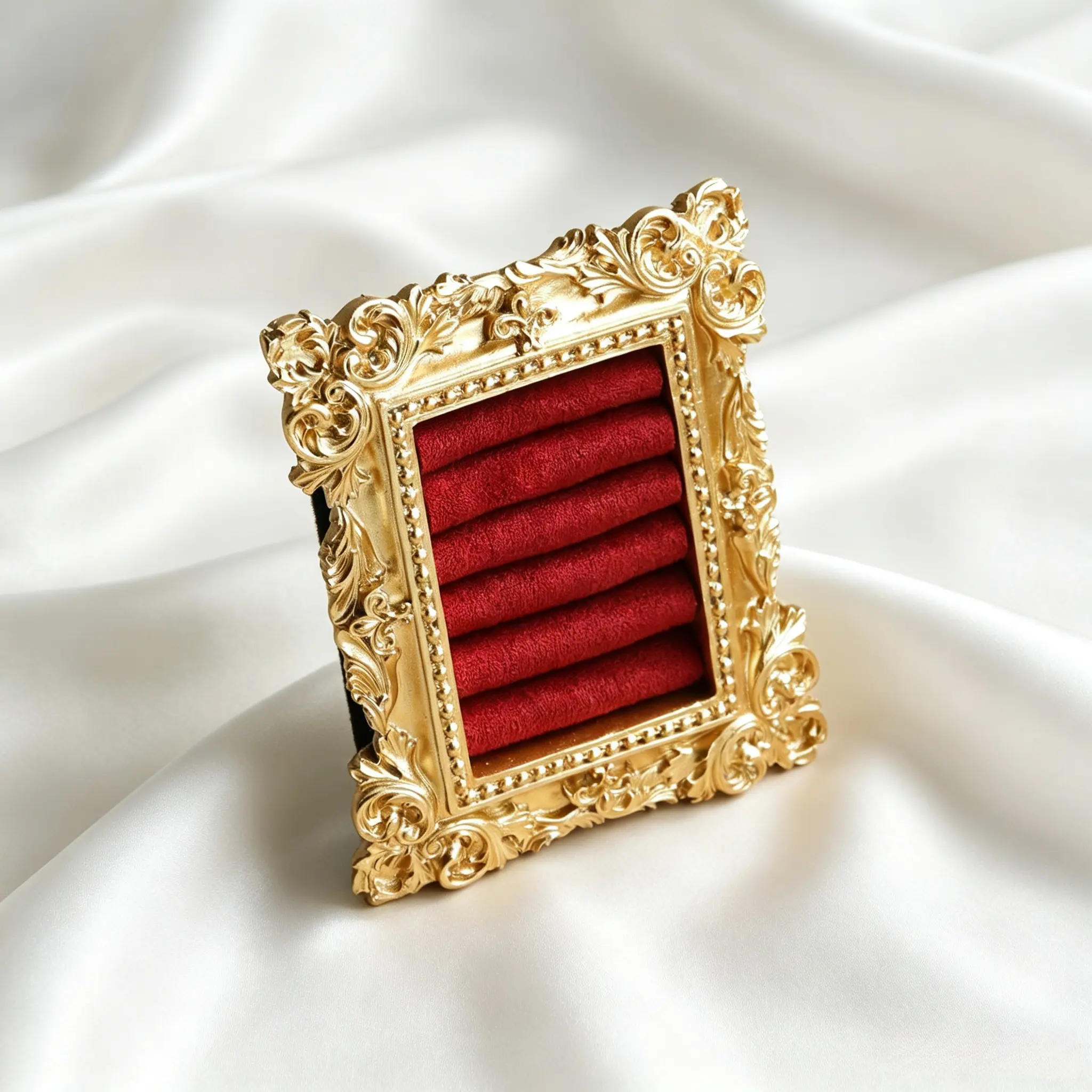 MellowAbode|Red Wedding ring display frame, Flat lay ring holder frame,Elegant ring stand wedding