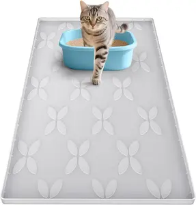 Litter Mat, Large 34" x 22" Litter Box Mat,   Litter Mat for Litter Box, Non-Slip, Easy to Clean (Light Grey)