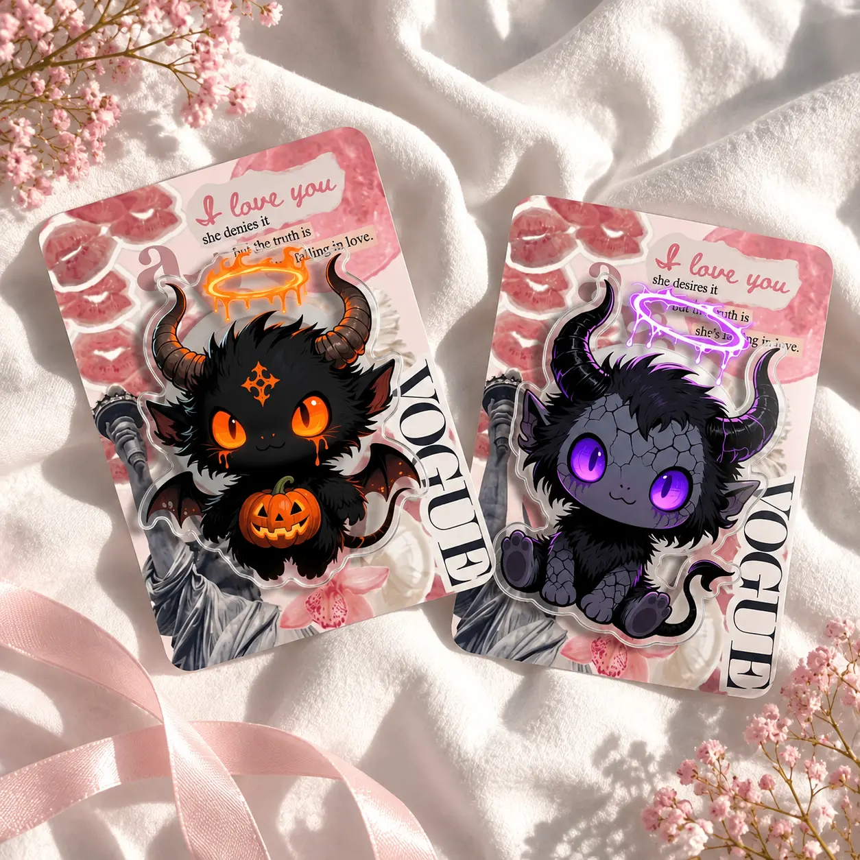 Pastel Goth Demon Phone Grip, Kawaii Monster Phone Holder, Spooky Cute Horned Devil E-Reader Stand, Halloween Pumpkin Accessory, High Def Acrylic Gift