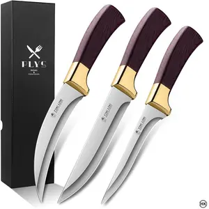 Stainless Steel Kitchen Knife Set, 3 Counts Portable Multifunctional Kitchen Meat Fruit Knife, Professional Chef Utensils for Home Kitchen Dining Room Barbecue, Stainless Steel Knives