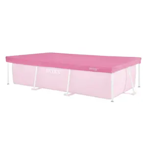 INTEX 8.5ft x 5.3ft Rectangular Outdoor Backyard Swimming Pool Cover, Pink