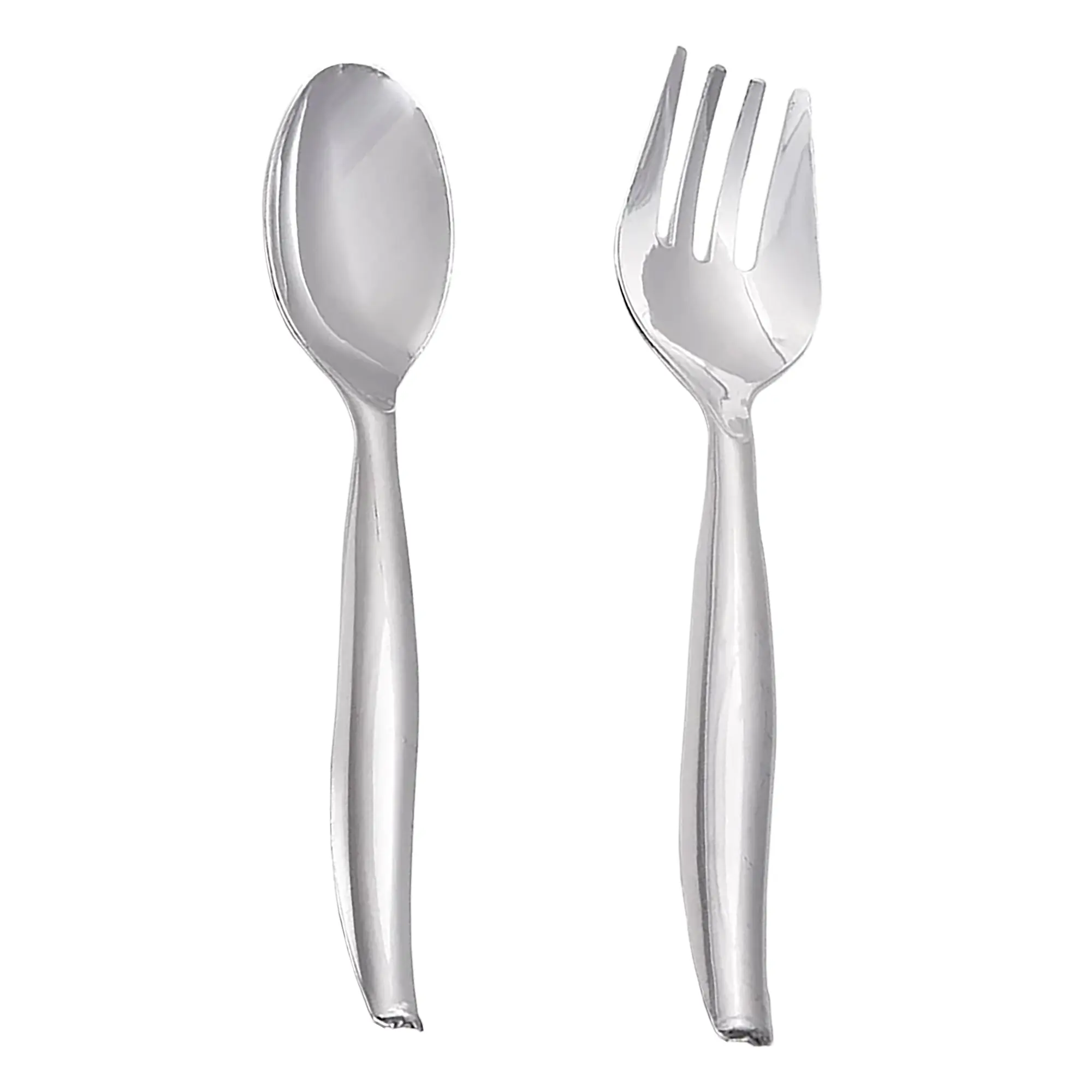 Silver Disposable Plastic Serving Flatware Set - 5 Serving Spoons and 5 Serving Forks