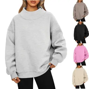 2025 Women's Fleece Sweatshirt - Long Sleeve High Neck Pullover |     Fall-Winter Casual Mock Neck Hoodie Top
