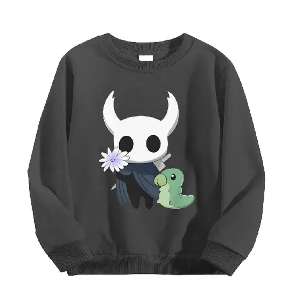 Crew Neck Pullover Sweatshirt, Long Sleeve Loose Casual Sports Outerwear, Cute Hollow Knight Bug Character Cartoon Print, Size 90-130 Fashion Top