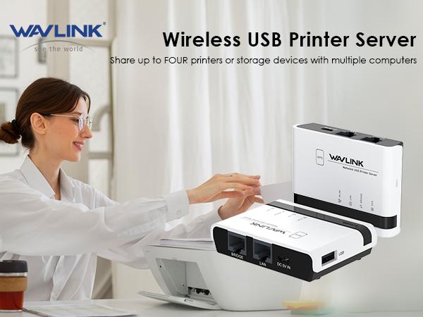 WAVLINK USB Wireless Print Server WiFi Print Server with 10/100Mbps LAN/Bridge 480Mbps USB2.0 Supports Wired/Wireless/Standalone Modes for Windows Mac and RAW Printers