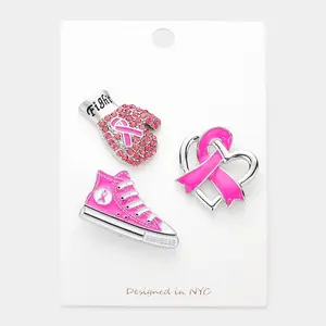 Pink Ribbon Shoe 3Pc Brooch Pin Set