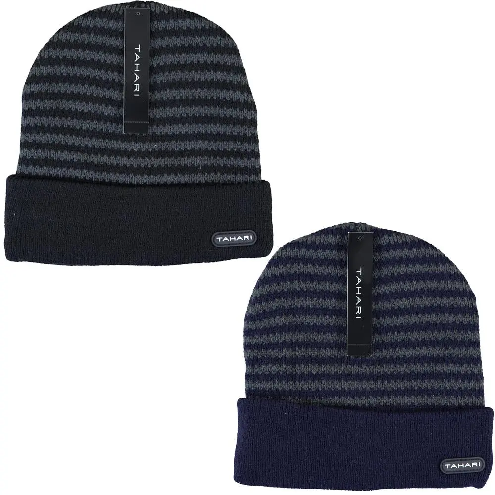 Tahari 2-Pack Unisex Cuffed Winter Beanies, Lightweight Acrylic Knit to Keep Warm for Skiing & Daily Wear (Black & Navy), Lightweight Beanie, Keep Warm Sports & Outdoor Hats