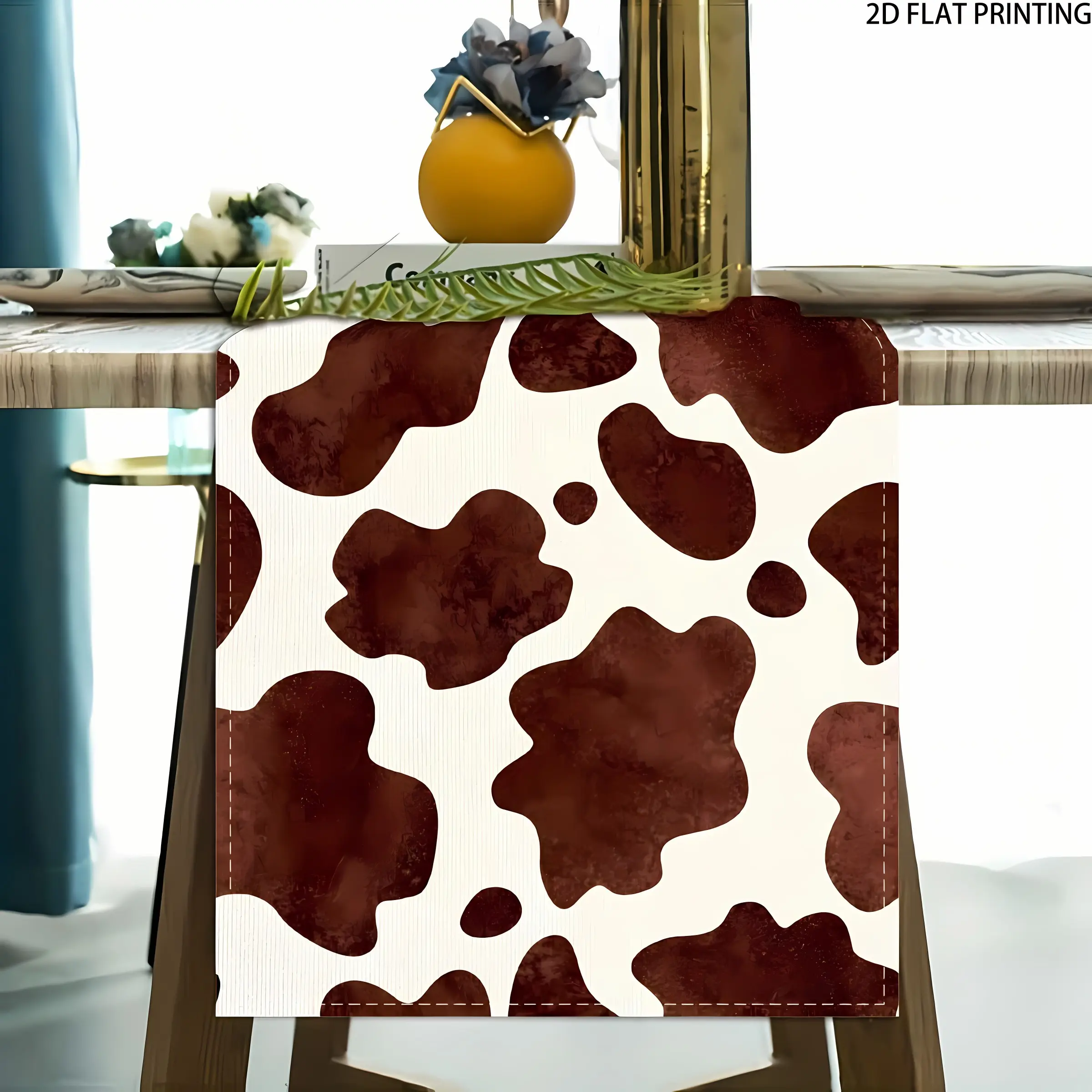 2D flat printing, 1 watercolor cow print dining tablecloth - brown and white Western style farmhouse, barn, and party themed kitchen decoration, rectangle, party table decoration, countryside decoration, cow print tablecloth