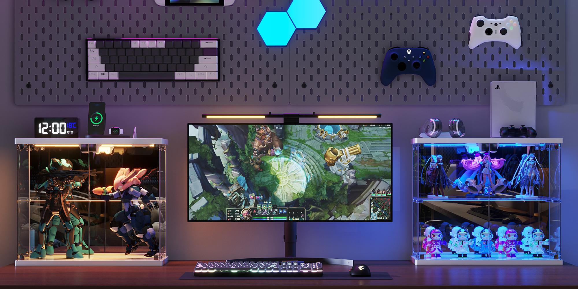 Dystler Lighted Clear Glass Display Case - for Figures & Collectibles, Small 2-Tier Display Cabinet with Charging Station, LED Display Box with Lights & Human Sensor, for Model Car, Perfume, White Dystler Lighted Clear Glass Display Case - for Figures & Collectibles, Small 2-Tier Display Cabinet with Charging Station, LED Display Box with Lights & Human Sensor, for Model Car, Perfume, White