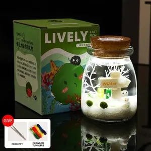 Glowing Live Aquarium Plant Habitat - 3.5" Closed Ecosystem Jar with Marimo, Self-Sustaining Micro-Landscape, Low-Maintenance Desk Decor for Focus & Visual Calm (Includes LIVELY Moss Ball Pet)
