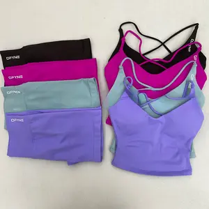 DFYNE Seamless Criss Cross Back Workout Set Women Sports Bra & High Waisted Shorts
