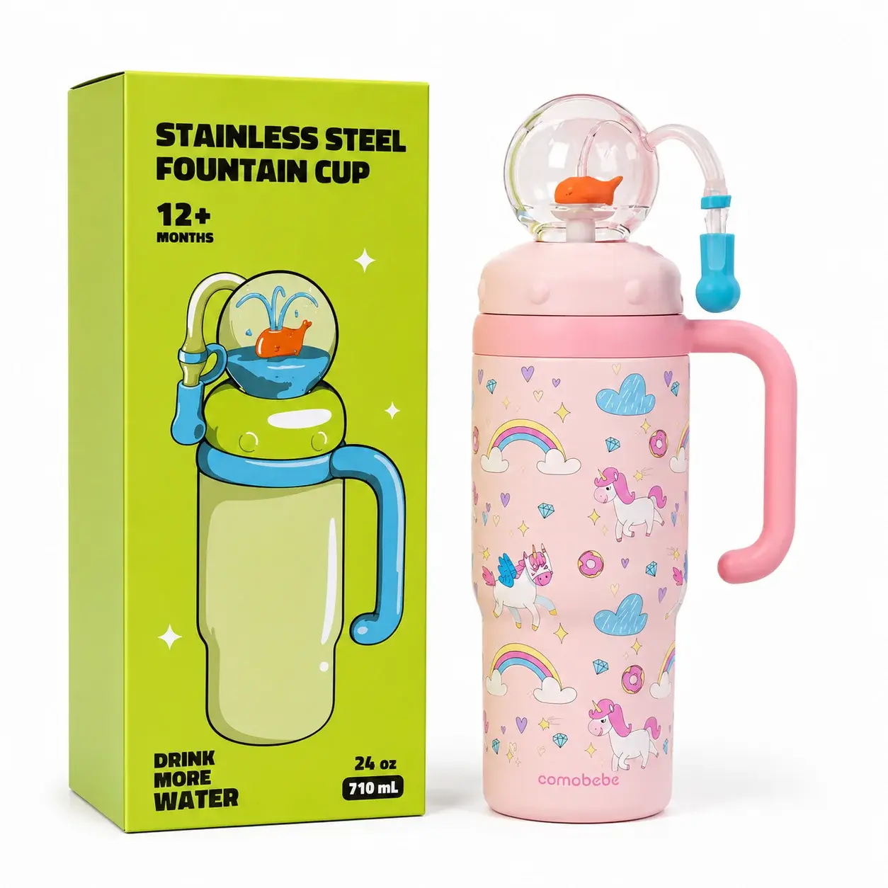 Stainless Steel Whale Tumbler Handle Leak-Proof Lid Straw Cute Design for Kids Dishwasher Safe Thermal Insulation 12-24 Hours