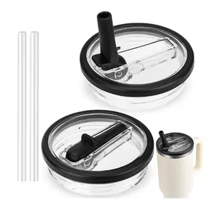 40 oz Stanley Cup Tumbler Lid 2 PCS Reusable LeakProof Splash Resistant FlipStraw with ExtraLong Straws Travel Drinkware Accessories246