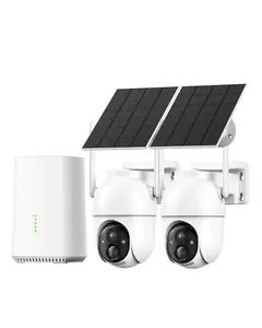 Wireless Solar Powered Security Camera System with Base Station, No Monthly Fee, 2 Cameras Kit, 2K Full Color Night Vision, Solar Powered, WiFi Home Security Camera, No Monthly Fee, IP65 Waterproof, PIR Human Detection, Two-Way Audio, Works with Alexa