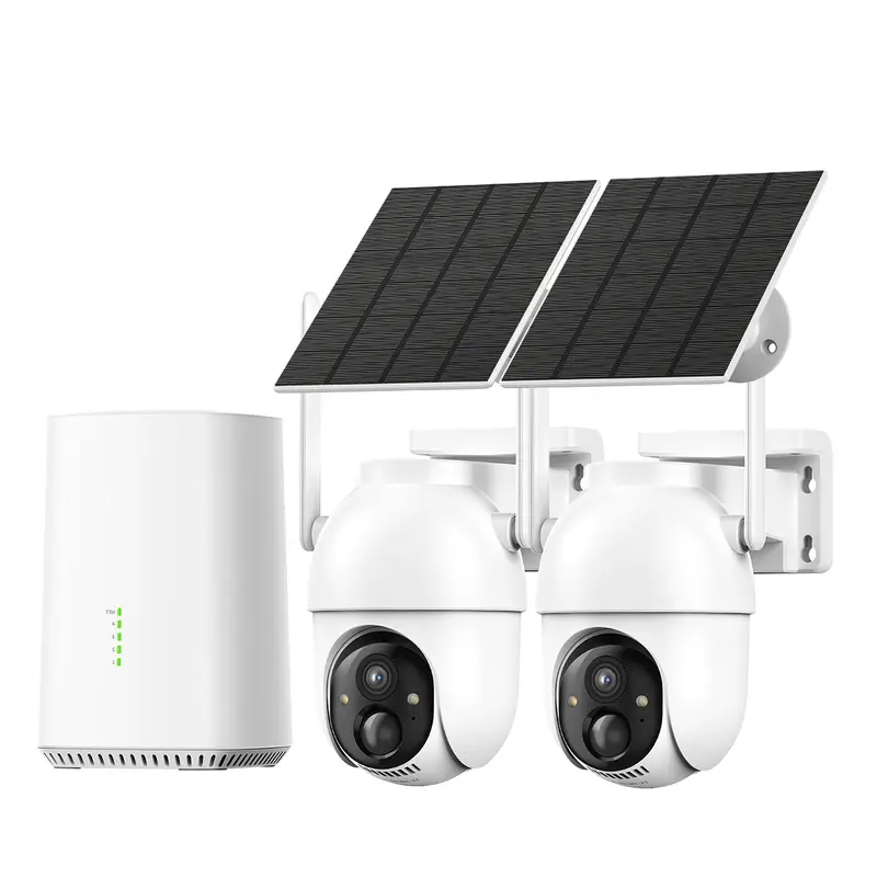 [TechVibes]Wireless Solar Powered Security Camera System with Base Station, No Monthly Fee, 2 CamerasKit, 2K Full Color Night Vision, Solar Powered, WiFi Home Security Camera, No Monthly Fee, IP65 Waterproof, PIR Human Detection, Two-Way Audio outdoorf