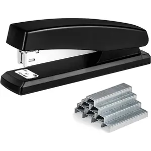 Stapler with 1000 Staples, Office Stapler, 25 Sheet Capacity, Non-Slip, Black
