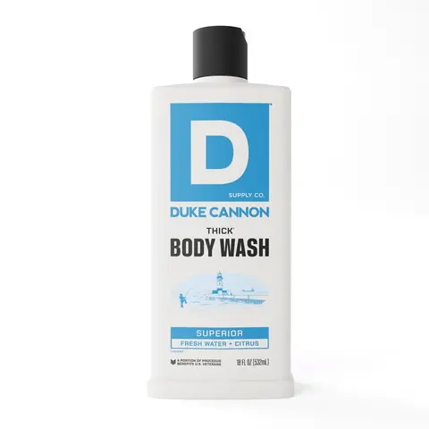 Duke Cannon Supply Co. THICK High-Viscosity Body Wash for Men – Superior, Fresh Water, Neroli and Citrus Scent, Superior Lather and Natural Exfoliate, Premium Ingredients, Body Care Daily Cleanser, Sensitive Skin Friendly, 18 Fl oz