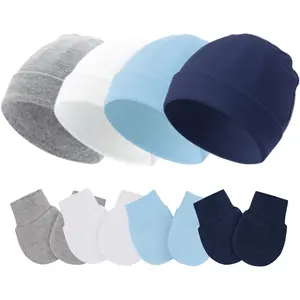 F-HDW03  Baby Hats and Mittens Newborn Hats Gloves Infant Beanie Soft Cap Mitten Sets for 0-6 Months Boys Girls