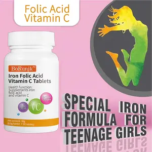 BoRunjk Iron Folic Acid & Vitamin C Tablets for Teenage Girls - Special Formula to Boost Blood Health & Iron Absorption