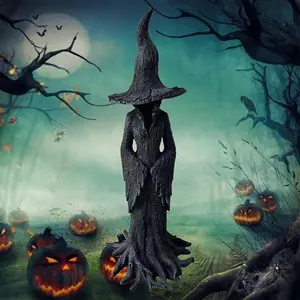 Gothic Halloween Witch Statue (11.8Inch), Hand-Painted Enchanting Cracker Barrel Statue, Gothic Resin Figurine Retro Magician Decor Dark Fantasy Ornament Guardian of Your Home,Resin Sculpture for Home Decor Decoration