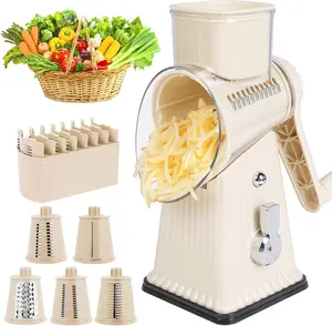 5-Blade Rotary Cheese Grater for Fast Meal Prep, Manual Vegetable Cutter & Kitchen Gadget