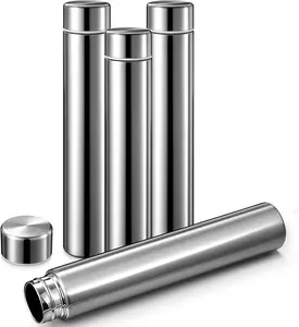 Water Bottle 8.8 oz Small Stainless Steel Purse Compact Insulated Water Bottles Camping Travel Backpack Pocket Flask for Car Cold Coffee Tea(Silver,4 Pack)