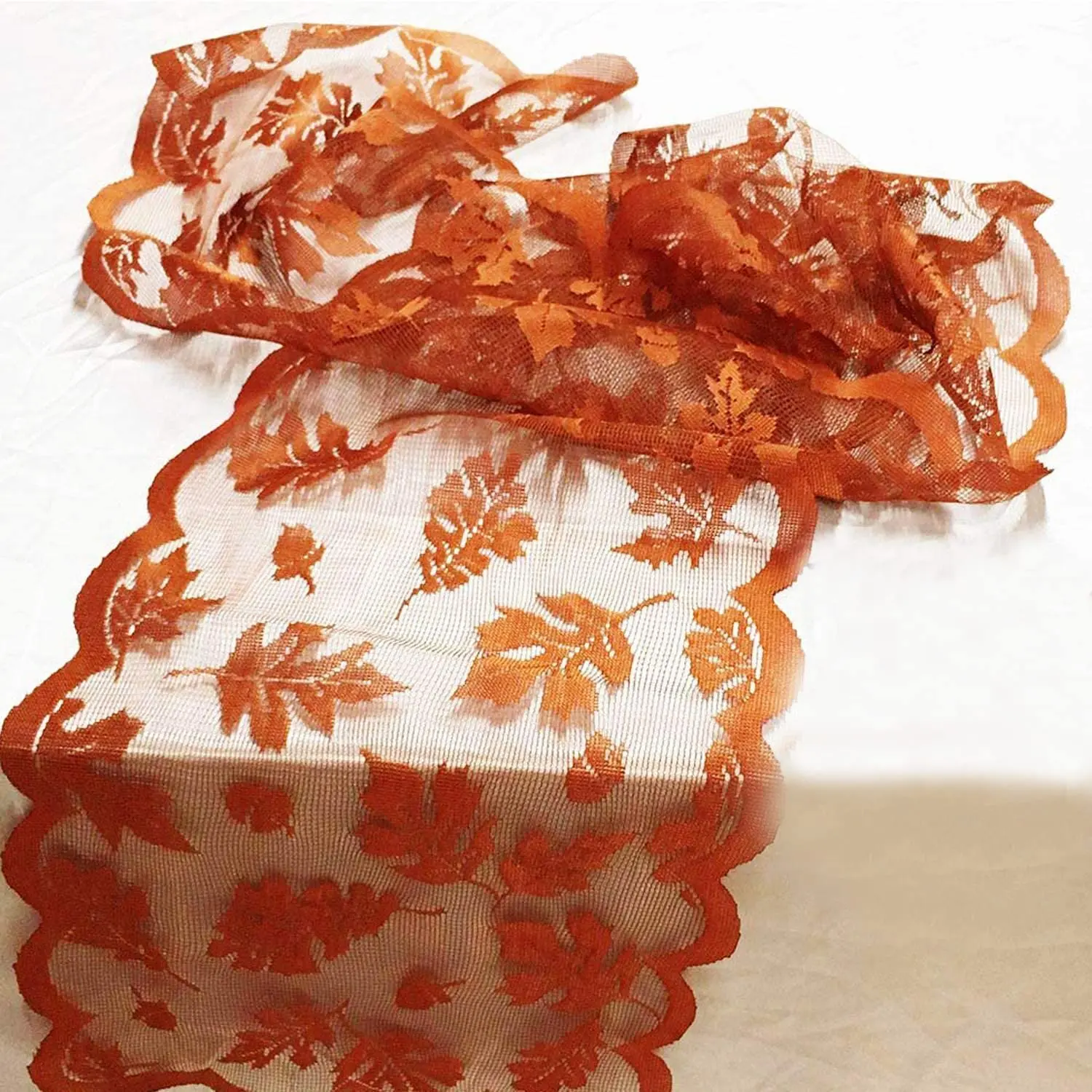 13 x 72 Inch Fall Table Runner Fall Decorations for Home Maples Leaves Thanksgiving Table Runner Autumn Harvest Orange Lace Runners Thanksgiving Table Decorations for Kitchen Dining Party