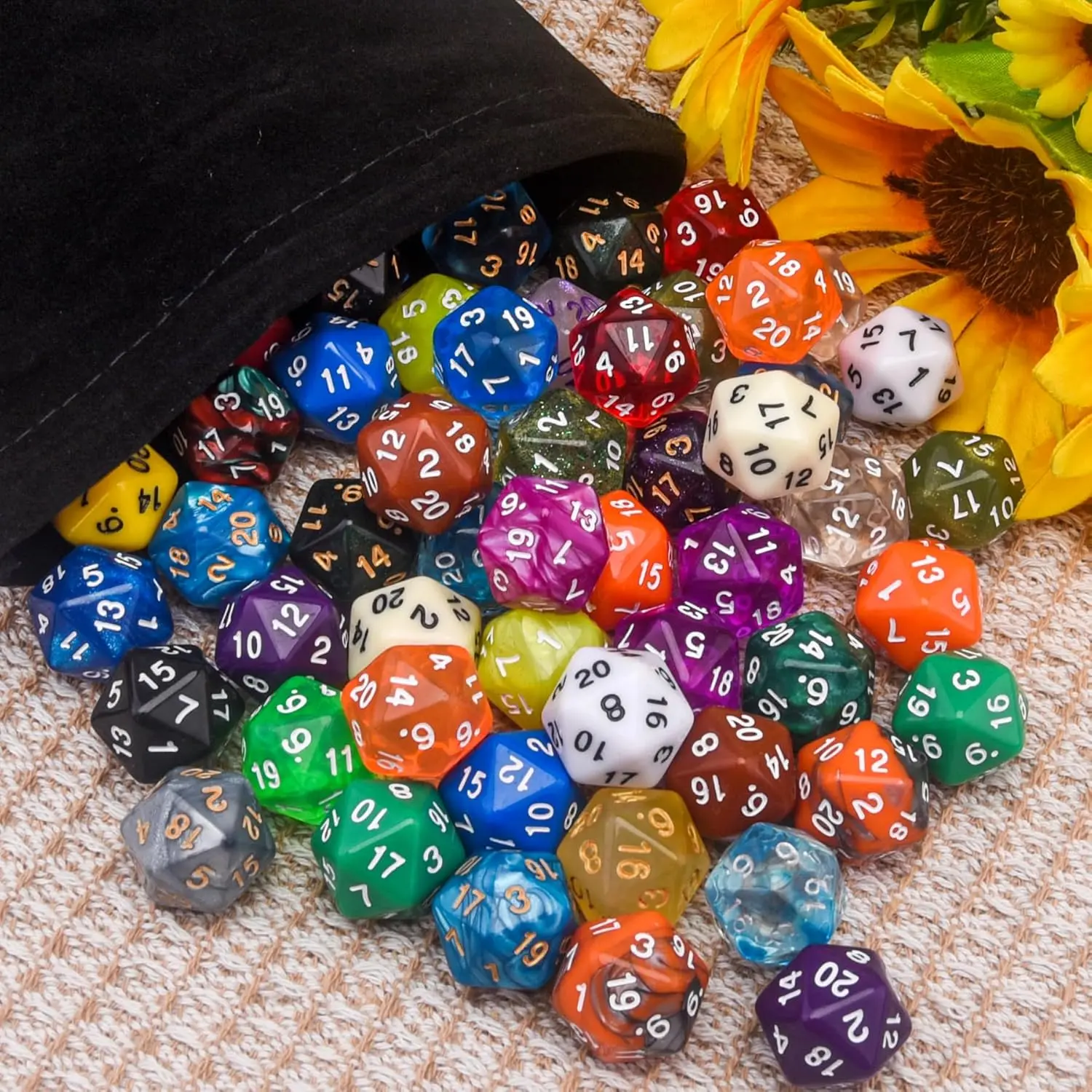 15-Piece Polyhedral Dice Set with Pouch, Multicolored Assortment for Rpg & Mtg Games, 20-Sided Dices for Role-Playing Enthusiasts, Bulk Dice