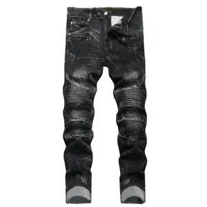 MXCVYCC Men's Ripped Slim Fit Jeans Black Stretch Denim Fashion Pants All Seasons Mid Waist Below Ankle Comfortable Five Pockets