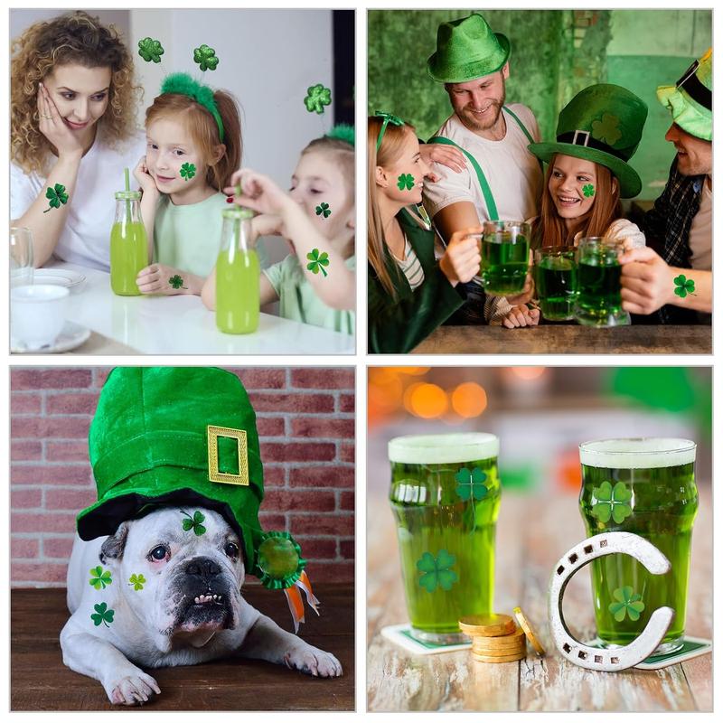 St. Patrick's Day Shamrock Tattoos & Face Stickers – Waterproof Clover Temporary Tattoos Irish Party Favors