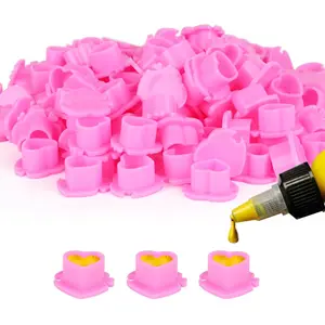 200PCS Disposable Heart Tattoo Ink Cups with Assemble Base Stable Plastic Pigment Caps 3 Colors Ink Holder Cups for Permanent Makeup Supplies (Pink)