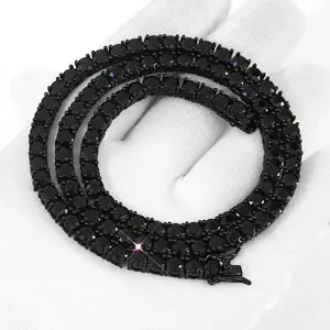 ESKEEM Wholesale Black CZ Tennis Chain Hip Hop Jewelry Black Plated Iced Out Tennis Bracelet Necklace Men Women